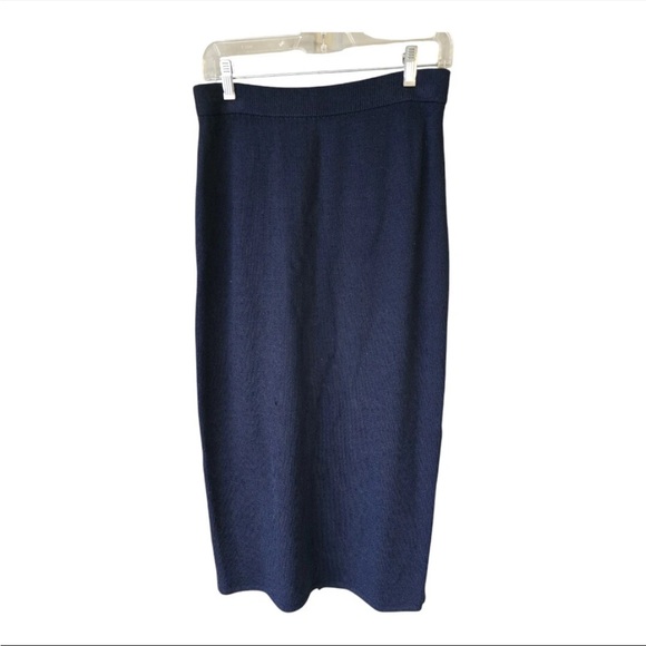 ST. JOHN Knit Long Skirt Size 8 Women Navy Santana Cocktail Thick Flawed - Picture 1 of 10